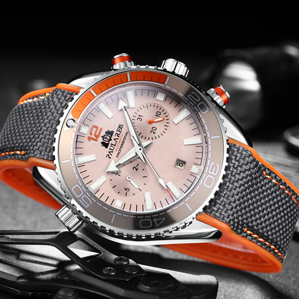 

Новинка 2022, мужские часы ведущей марки, роскошные механические Автоматические часы со стальным сапфиром и хронографом, спортивные светящиеся часы для мужчин