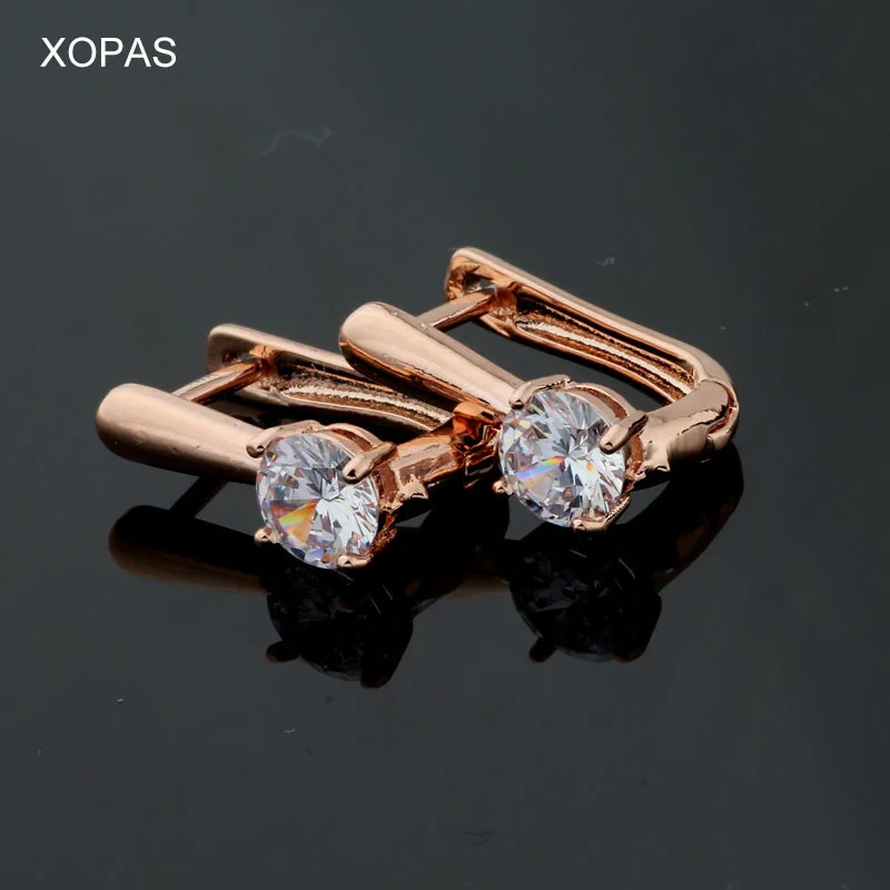 Женские серьги подвески с фианитом модные вечерние из меди цвета розового золота