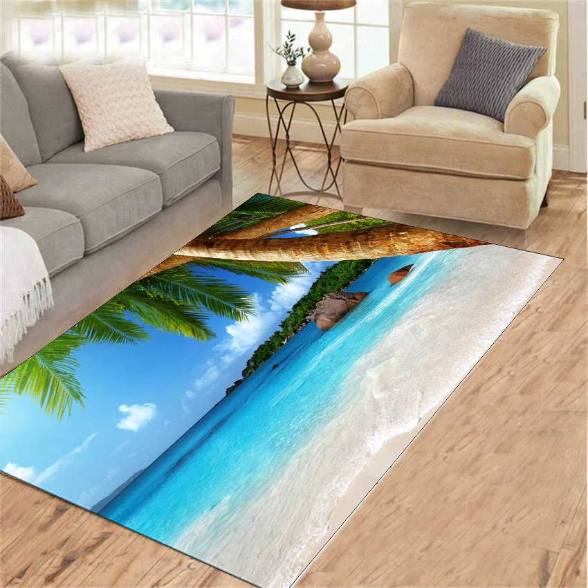 

High Quality Soft Flannel Beach view Carpet and Rug For Living Room Area Rug Bathmat Creative Door Mat Rug Carpets For Bed Room
