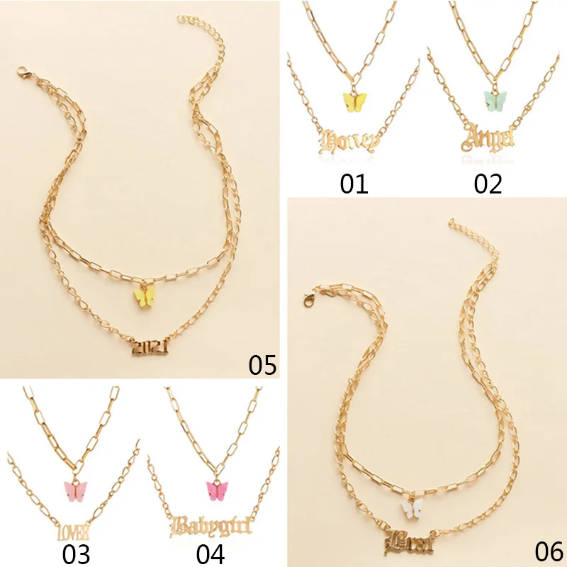 

Stainless Steel Personalized Name Necklace, Gold Mirror Surface Choker, Nameplate Butterfly Pendant, Gift