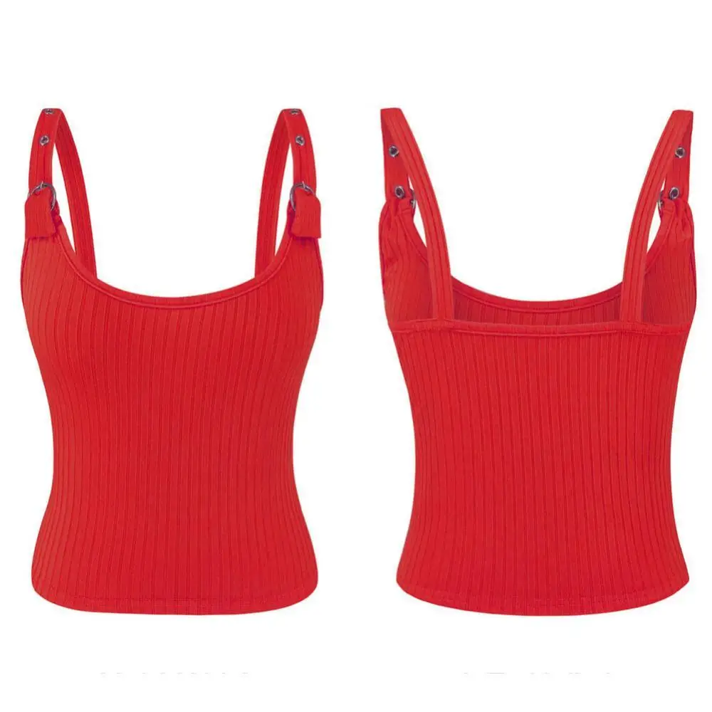 

2020 New Fashion Women Lady Female Sexy Camisole Low-cut Neck Buckle Adjustable Straps Slim Ribbed Vest Top Summer Sexy Top