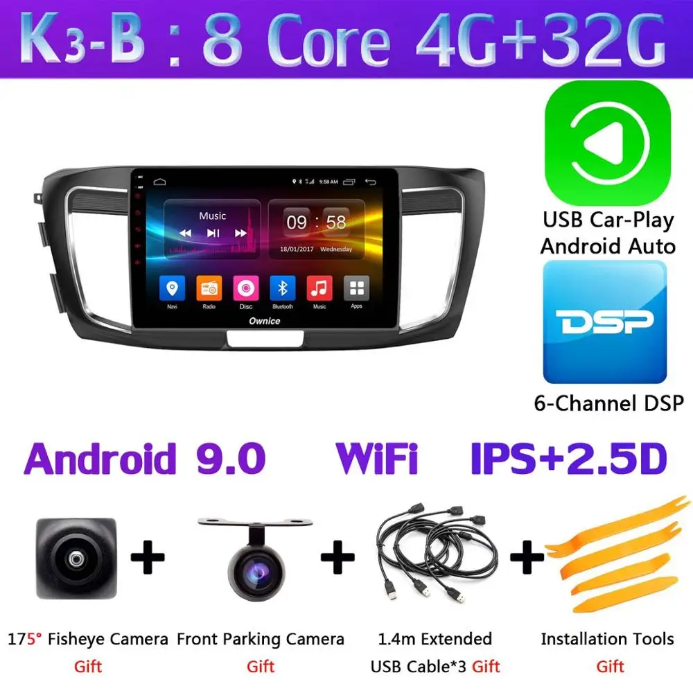 K3-B-CarPlay 360 ° камера 4G SIM 8 ядерный Android 9,0 4G+ 64G gps радио CarPlay SPDIF DSP Автомобильный плеер для Honda Accord 9 - Цвет: K3-B-CarPlay