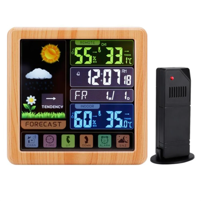 

Wall Desk Wireless Weather Stations Touch Screen Color LCD Display Alarm Clock Digital Thermometer Hygrometer Forecast with