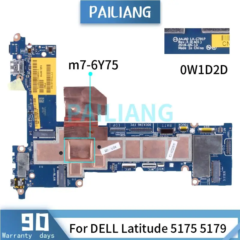 M7-6Y75 для DELL Latitude 5175 5179 Материнская плата ноутбука CN-0W1D2D 0W1D2D W1D2D LA-C791P SR2EH DDR3 Материнская плата для ноутбука 100% Work