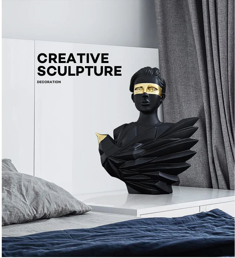 

European Creative Black Character Decoration Resin Sculpture Crafts Model Room Study Room Furnishings Office Hotel Ornament Art