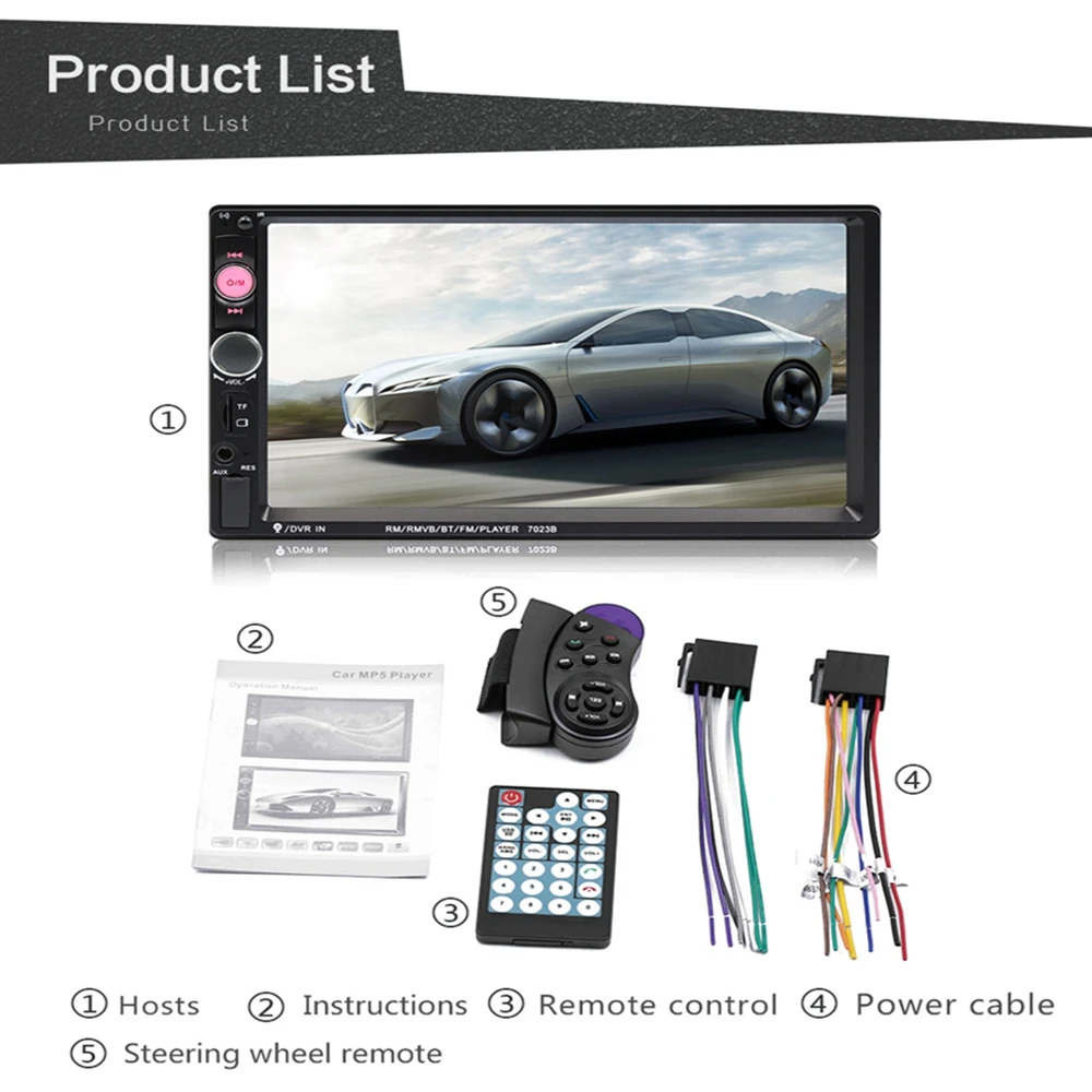 7 дюймов 2DIN HD радио автомобильный MP5 MP3-плеер видео Bluetooth FM радио AUX USB Музыка сенсорный экран тире стерео Горячая Прямая