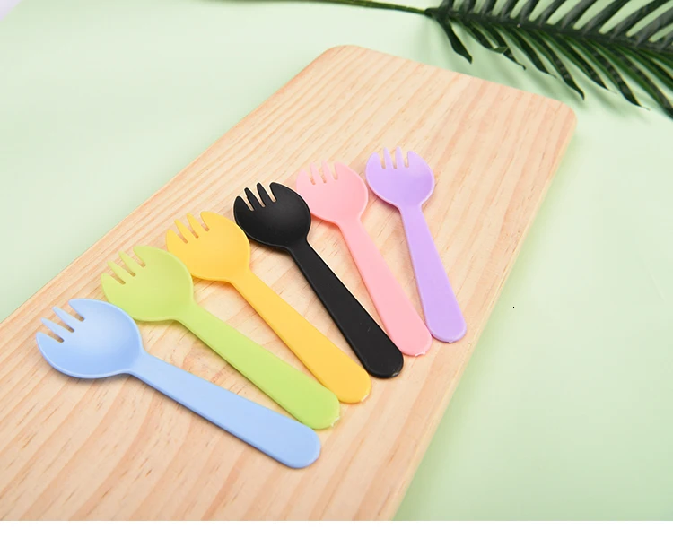 100 шт Одноразовые маленькие Spork пластиковые вилка с ложкой десерт торт-мороженое фаст-фуд Ресторан Свадьба Вечеринка день рождения вилка ложка