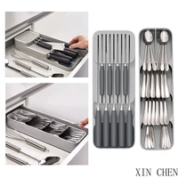 kitchen organizer cutlery storage box plastic knife block holder drawer knives fork spoons storage rack knife stand cabinet tray