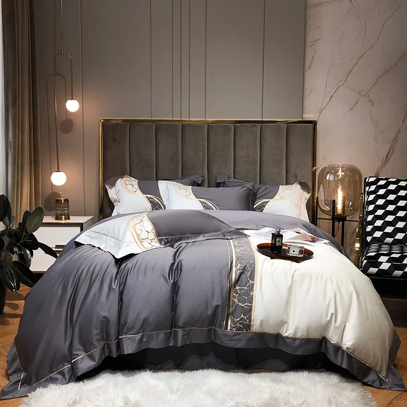 Крутое ощущение вышивка из ледяного шелка покрывало для одеял четырех предметов