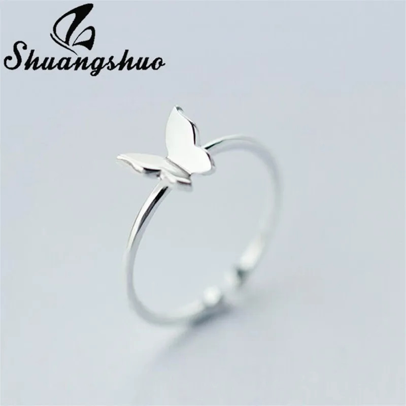 

Shuangshuo 100% 925 S Sterling Silver Ring Simple Creative Butterfly Cocktail Rings Sizable Open Ring for Women Wedding Jewelry