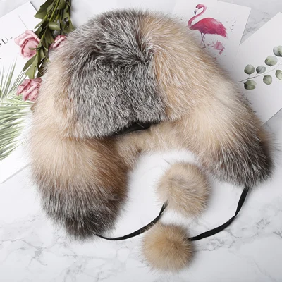 Color 7 (Lightbrown) Gours меховая шапка для женщин, натуральный мех енота, лисы, русские шапки-ушанки, зимние толстые теплые уши, модная шапка-бомбер черного цвета, Новое поступление - Цвет: Color 7 (Lightbrown)