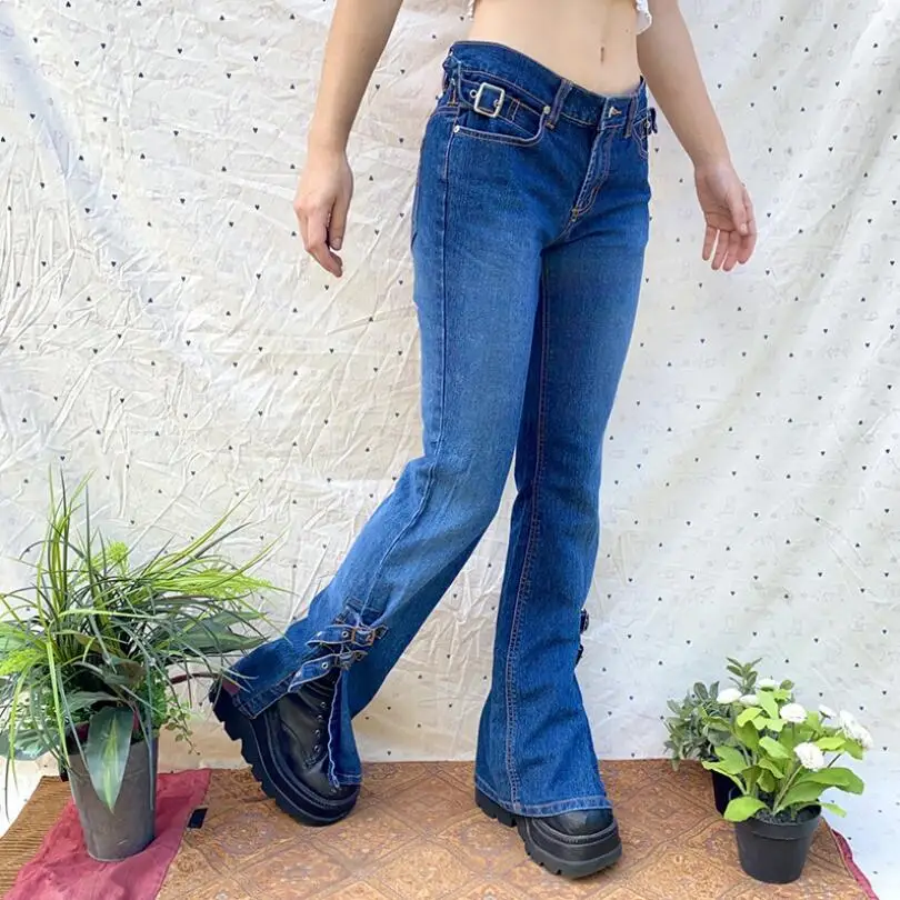 

Streetwear Cargo Jeans Women Punk Boyfriend High Waist Denim Flared Pants Harajuku Grunge Mom Split Fork Trousers 2022 w2761