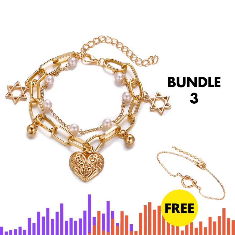 Bundle3 IF ME очаровательные Многослойные жемчужные монеты сердце цепочка браслет браслеты для женщин модные золотые серебряные Звездные фигурные браслеты ювелирные изделия Новинка - Окраска металла: Bundle3
