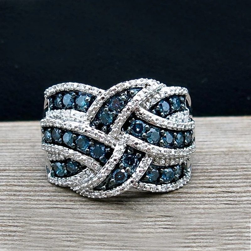 Модное женское Винтажное кольцо с синим цирконием камнем для женщин аксессуары