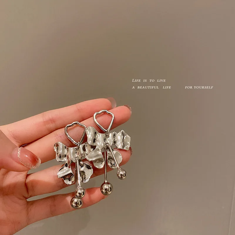 

925 silver irregular Bow Earrings metal Earrings
