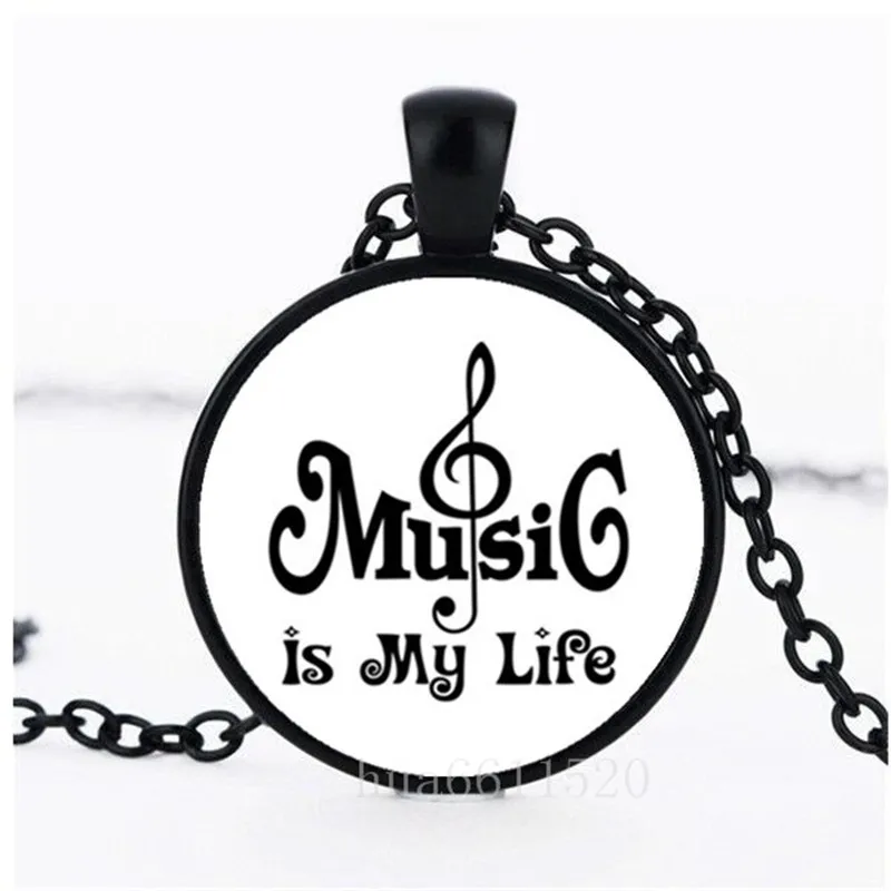 

MUSIC IS MY LIFE Photo Cabochon Glass Chain Necklace,Charm Creative Women Pendants Fashion Jewelry Friend Gifts