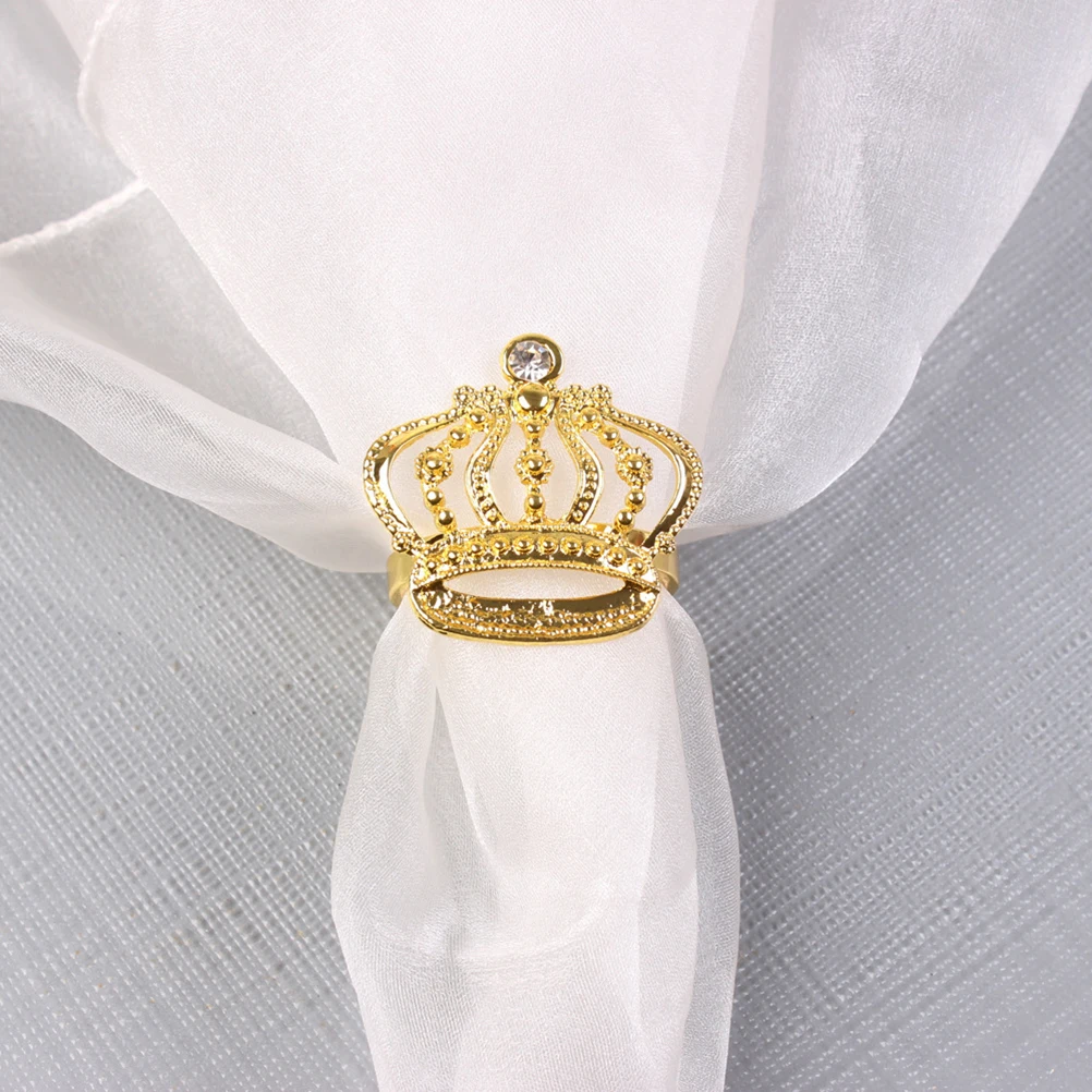 

4pcs Golden Fashion Napkin Rings Sparkling Napkin Buckles Crown Napkin Holders Dinning Table Setting Decor for Wedding Party