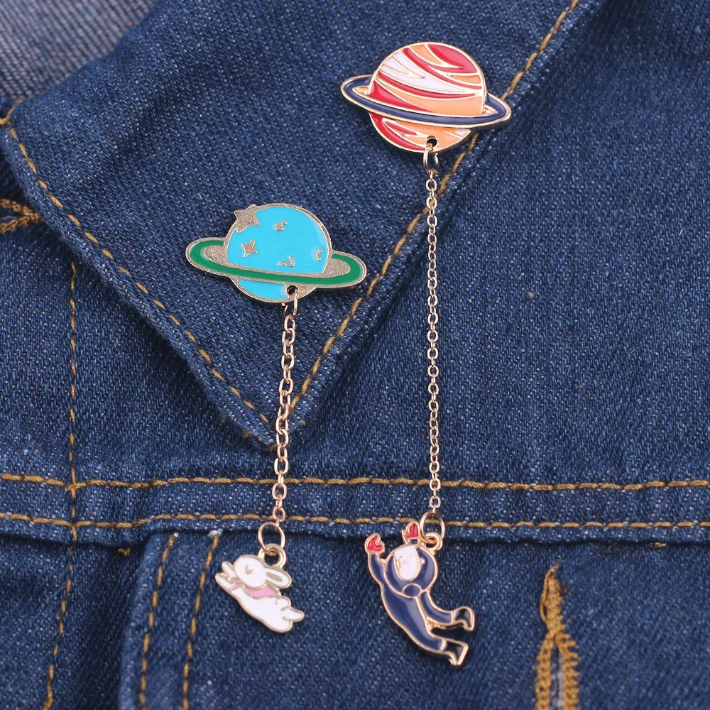 Симпатичные броши в виде кролика с изображением астронавта значок на лацкан