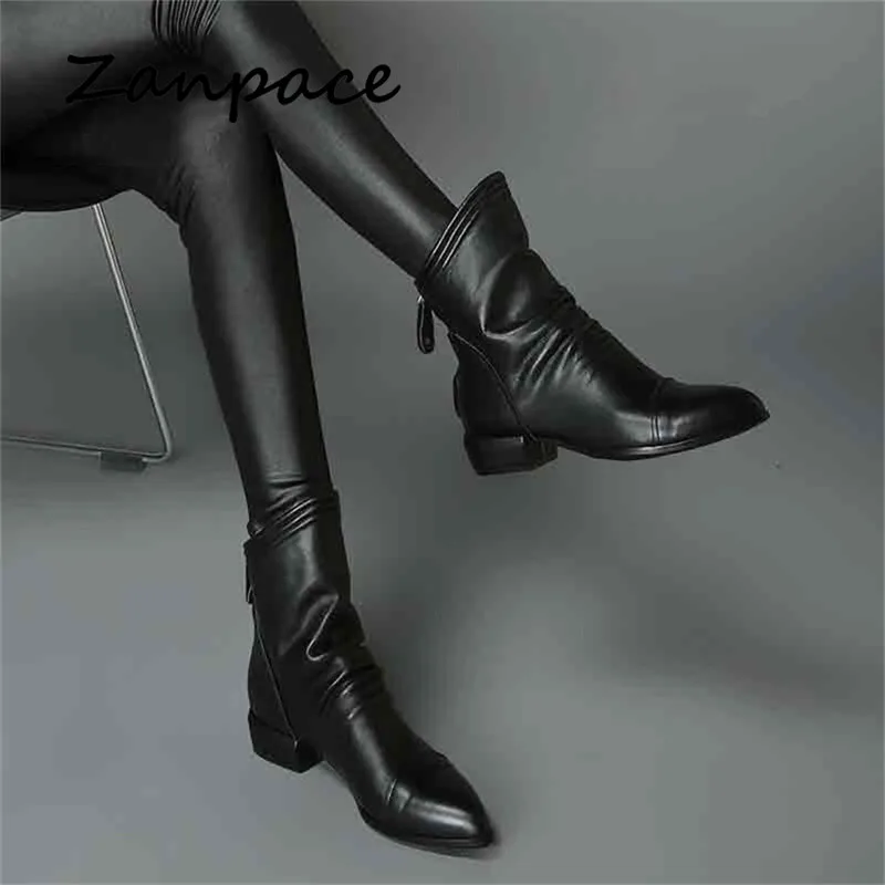 

2020 High Quality Leather Boots Winter Black Ankle Boots for Women Autumn High Heel Large Size 43 Women Shoes Zip Zapatos Mujer