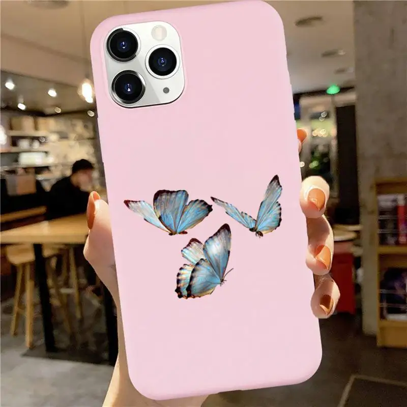 

Blue Butterfly art cartoon design aesthetic luxury Phone Case Candy Color for iPhone 6 7 8 11 12 s mini pro X XS XR MAX Plus