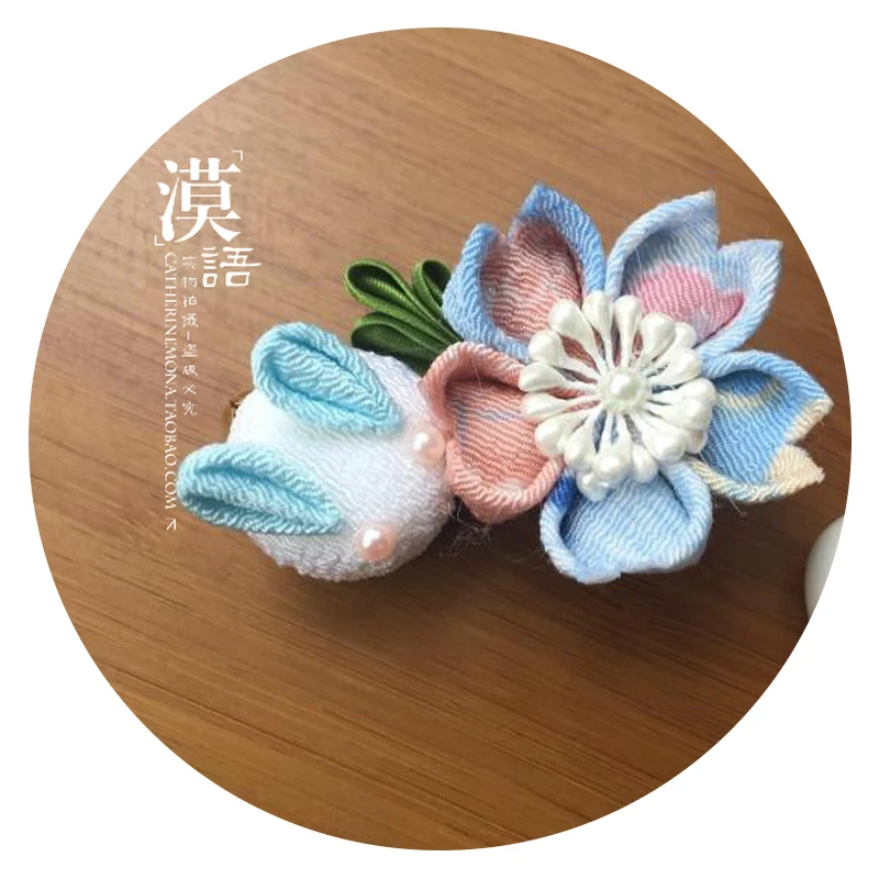 

Small Fresh Sakura Tassels Kimono Hanfu Headdress Tsumami zaiku Cosplay Cute Rabbit Hairpin Blue Hair Clip Accessories Geisha