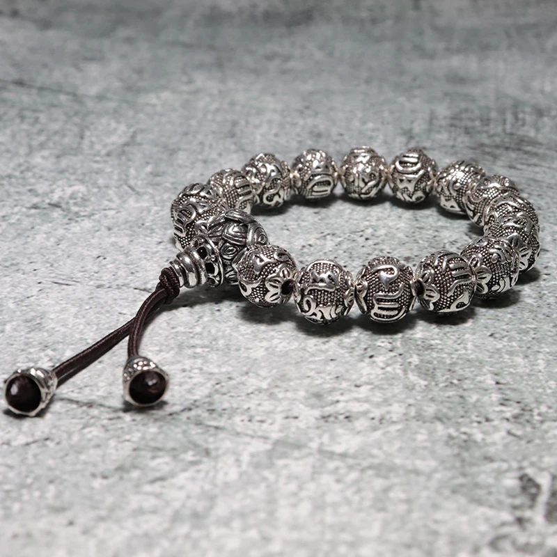 Мужской браслет на санскрите Diffone античный Серебристый в стиле хип-хоп с бусинами