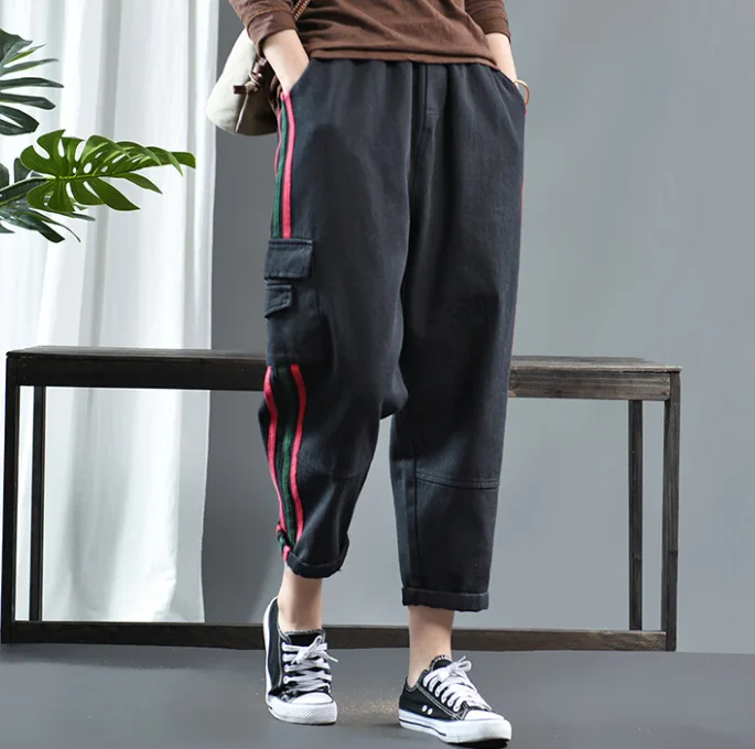 2020 весенние штаны с эластичной резинкой на талии свободные Ретро Женские