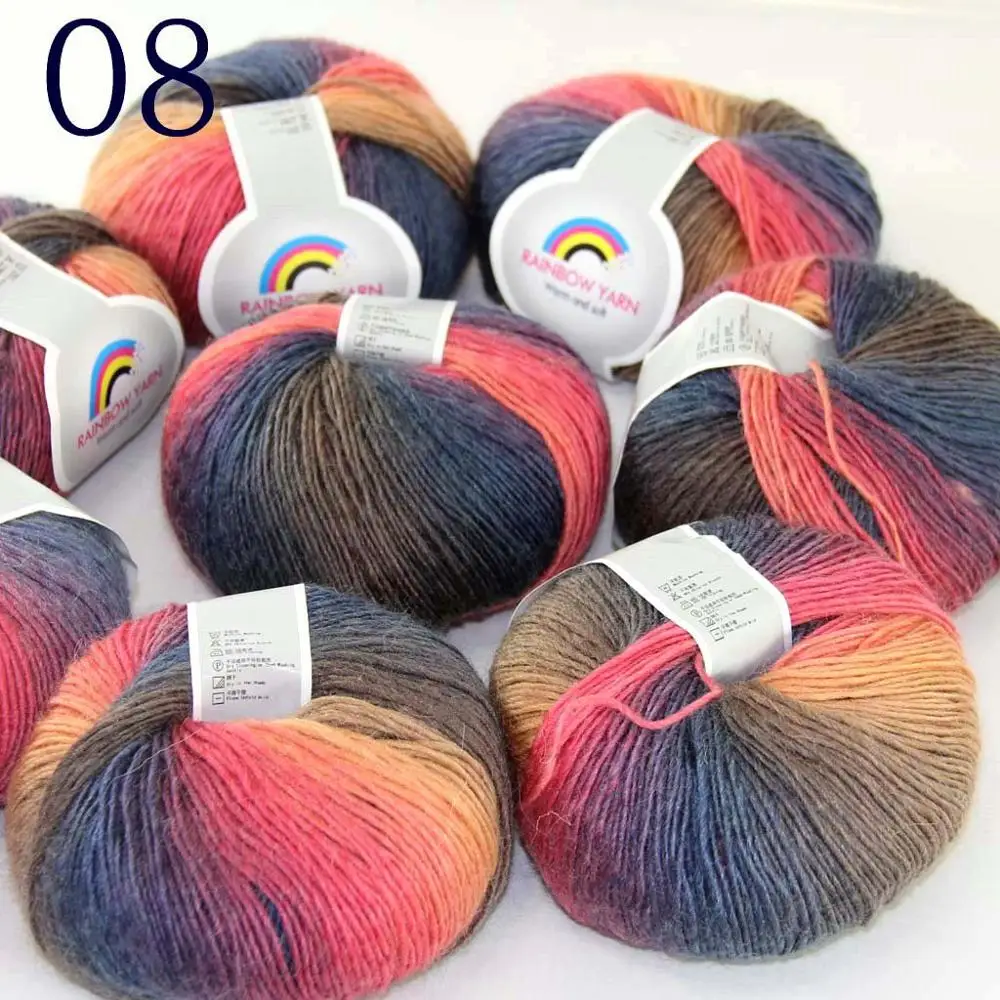 

Sale Soft 8X50gr ballCashmere Wool Colorful Rainbow Wrap Shawl DIY Hand Knit Yarn Navy Beige Brown Pink 524-08-