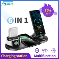 15w 6 in 1 wireless charger for iphone samsung fast charging iwatch airpod universal portable qi wireless charger station