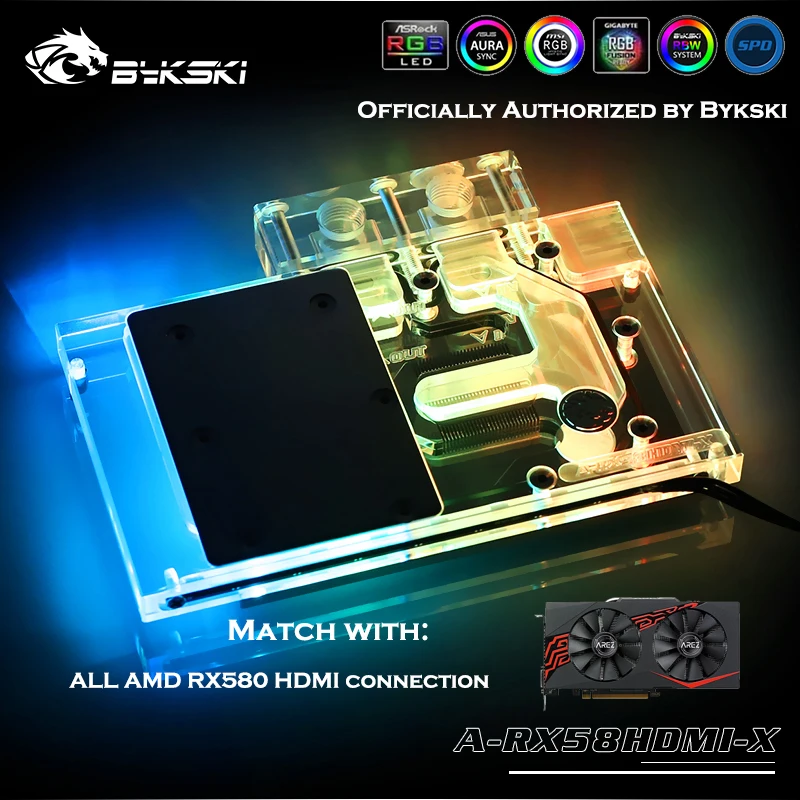 Водяной блок Bykski с полным покрытием для AMD RX580 HDMI графическая карта кулер радиатор