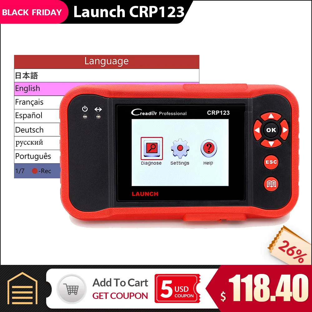 LAUNCH X431 Creader CRP123 ABS/SRS/коробка передач/двигатель OBD2 сканер поддержка полного OBD2/EOBD бесплатное обновление онлайн авто диагностический инструмент
