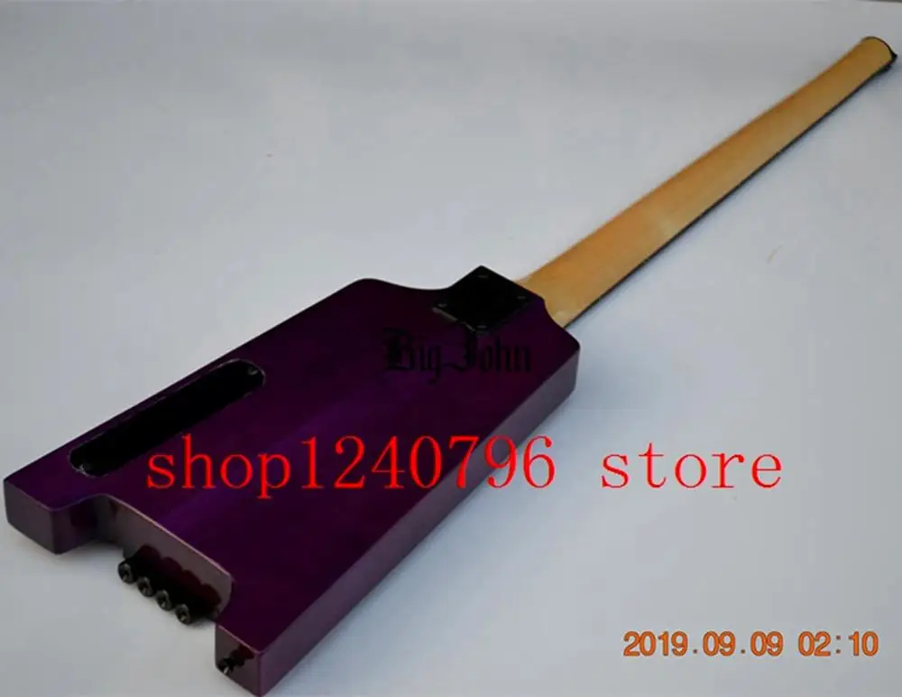 purple headless electric bass 4 string scale length 864mm