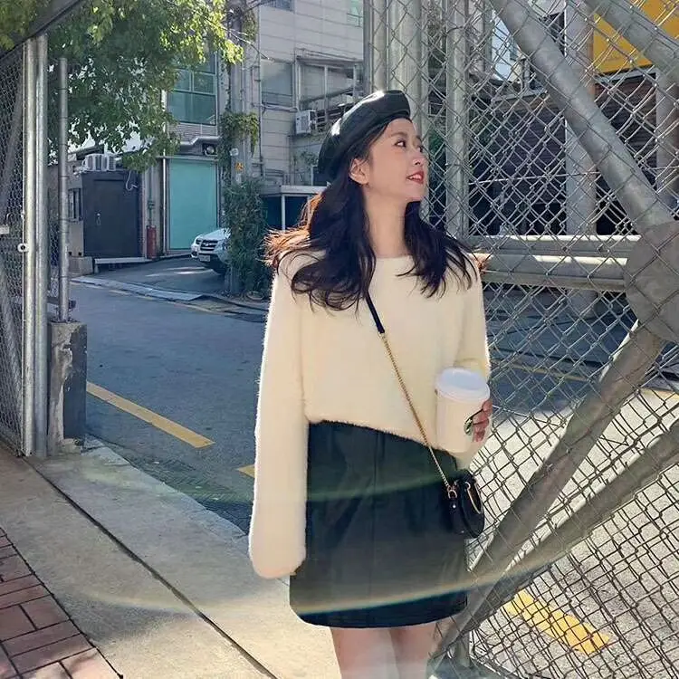 

New Women Winter Sweater Casual Long Sleeve Loose Thick Pullovers sweaters Female Solid Mohair Sweater