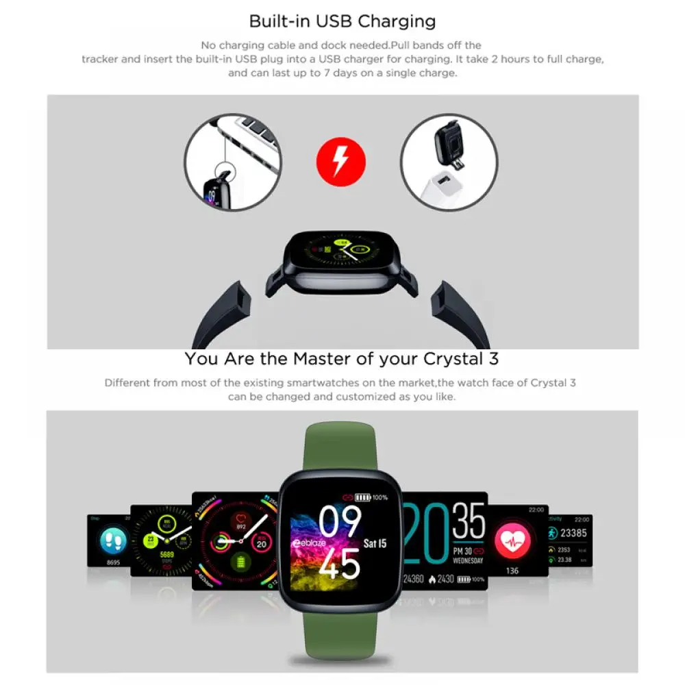 

Zeblaze Crystal 3 Smartwatch WR IP67 Heart Rate Blood Pressure Long Battery Life IPS Color Display Smart Watch For Android IOS
