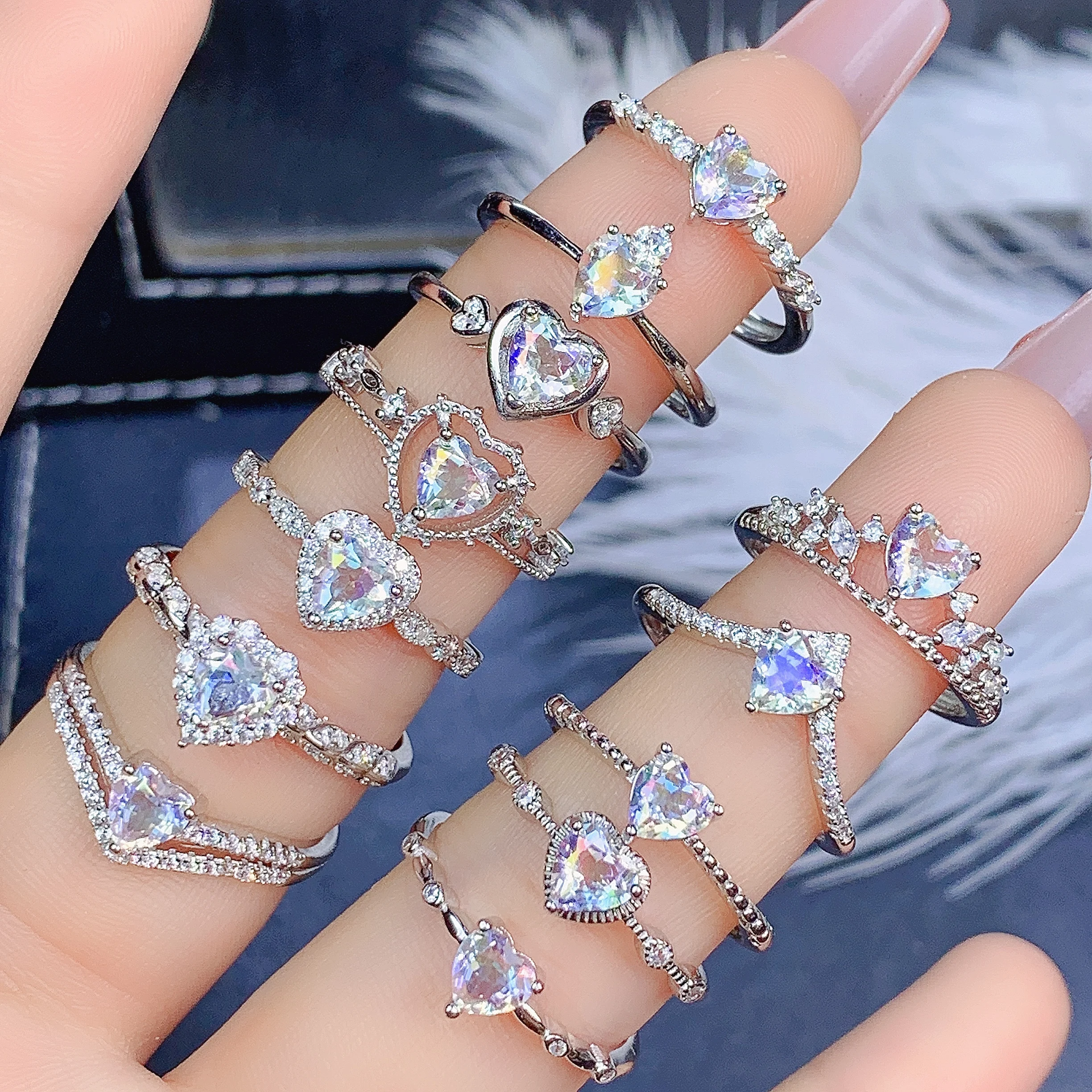 

Beautiful Mercury Mystic Topaz Ring in Sterling Silver 925 Jewelry Women's Heart Ring For Women Lover Gift