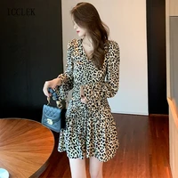 elegant womens dress 2021 spring summer new style french dress drawstring design sexy v neck leopard print dresses short dress