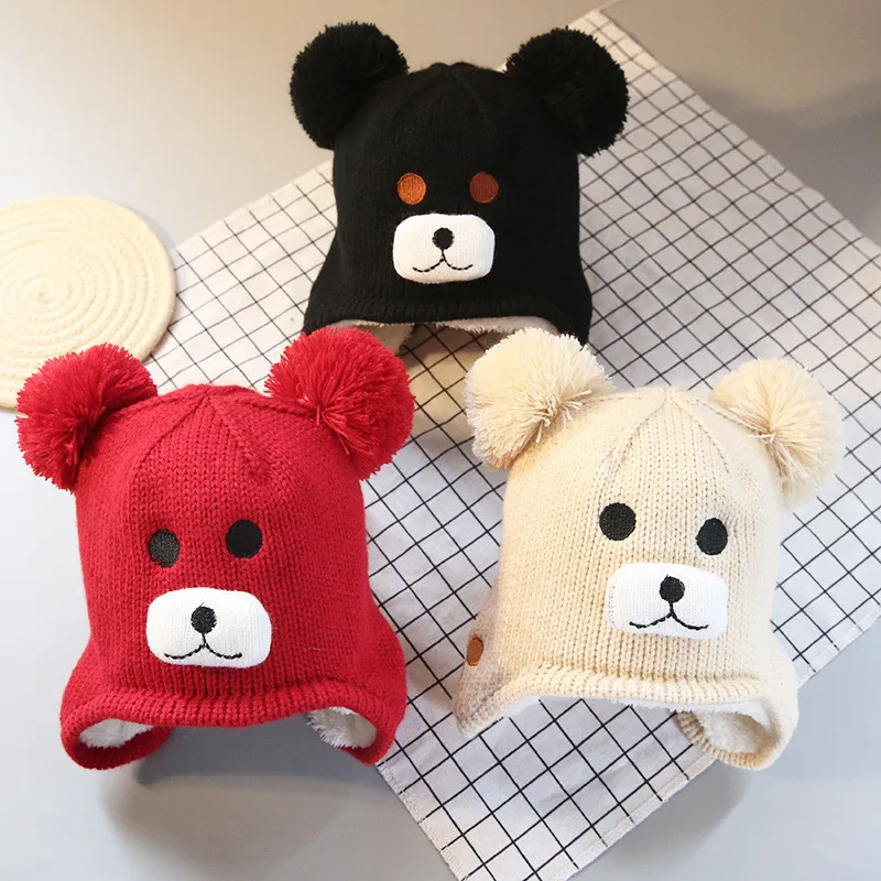 

Милая шапка для маленьких девочек и мальчиков; Хлопковая вязаная теплая плюшевая шапка с рисунком; Осенне-зимние шапки для малышей; Аксессу...