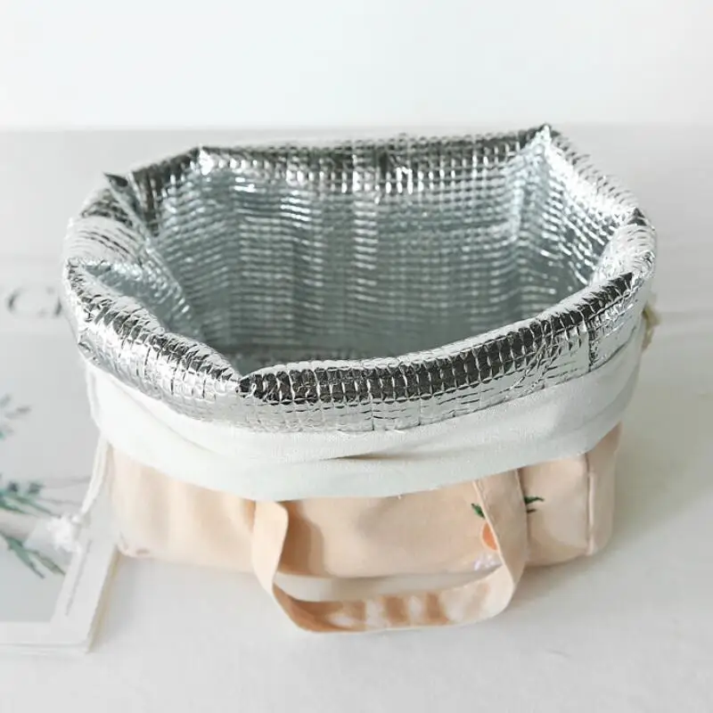 

Embroidery kid women insulation portable waterproof picnic cooler bag breakfast school handle reusable food bag Candy Lunch Bag