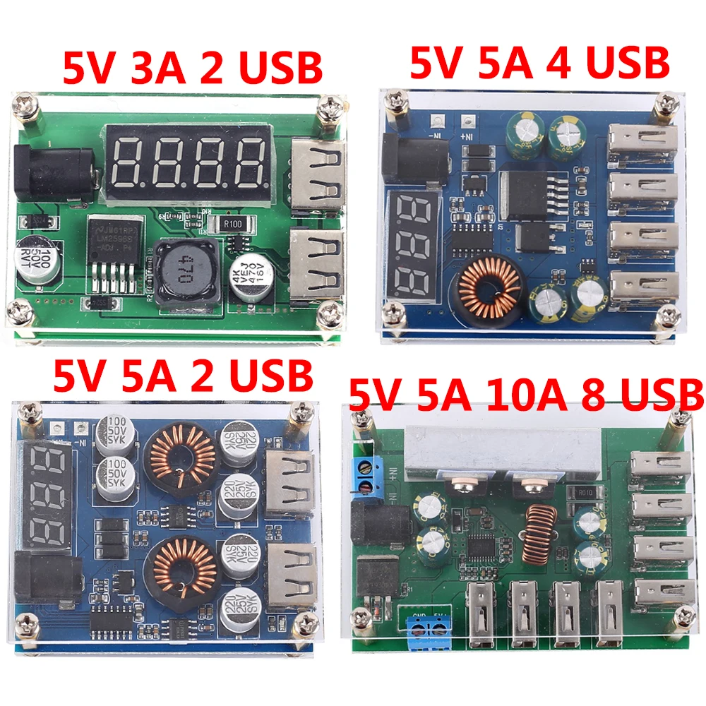 DC Шаг вниз Мощность модуль 5V 3A 5A 10A 2/4/8 USB светодиодный цифровой Дисплей понижающий