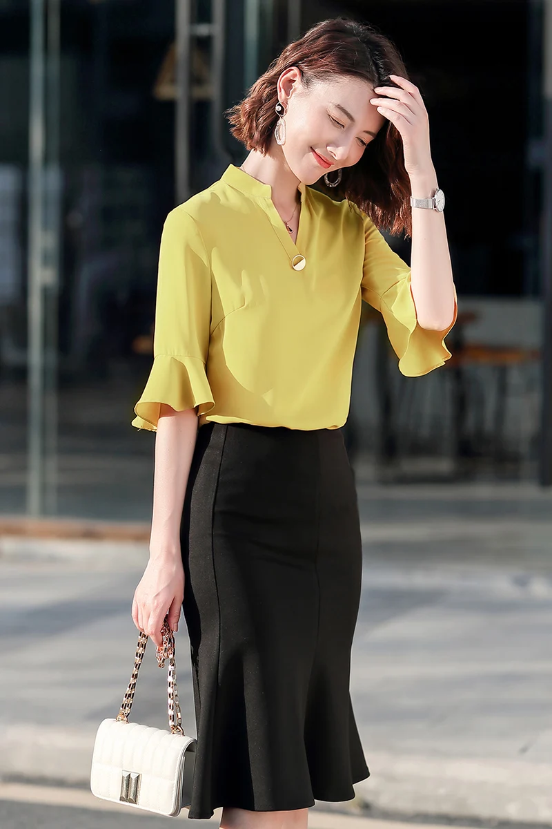 Летние модные женские Рабочие блузки и рубашки офисные комплекты из 2 предметов с