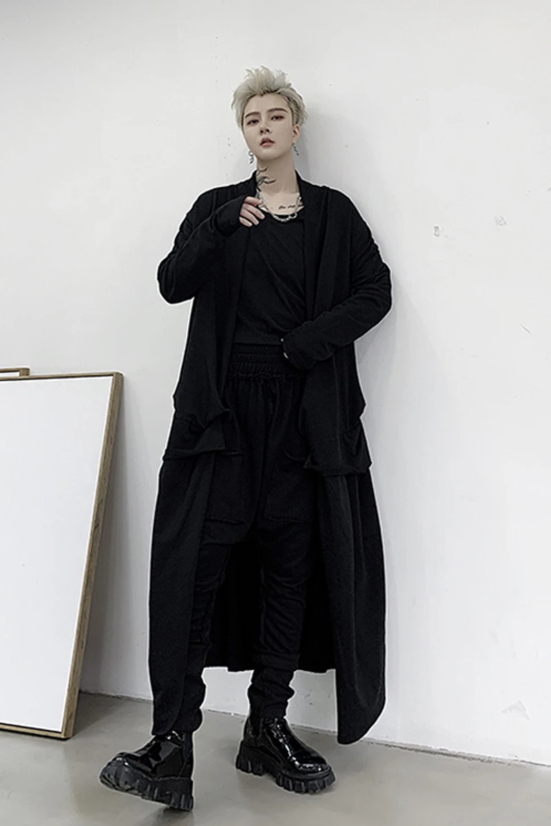 

M-XL!2020 spring new dark style personality stitching design men's mid-length loose over-knee trench coat tide men's jacket.