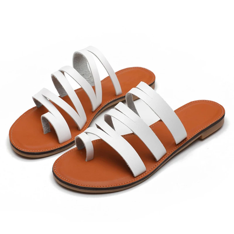 

Women Fashion Slippers Casual Flat Beach Sandals Summer Female Shoes Brand Leather Slip on Slides Solid Outdoor Ladies Sandal