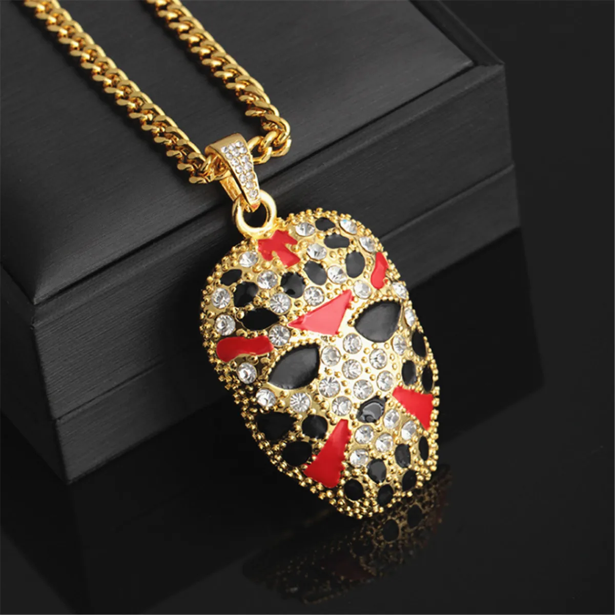 

1pc Fashion Gold Plated Jason Hockey Mask Pendant Cuban Link Necklace Slaughter