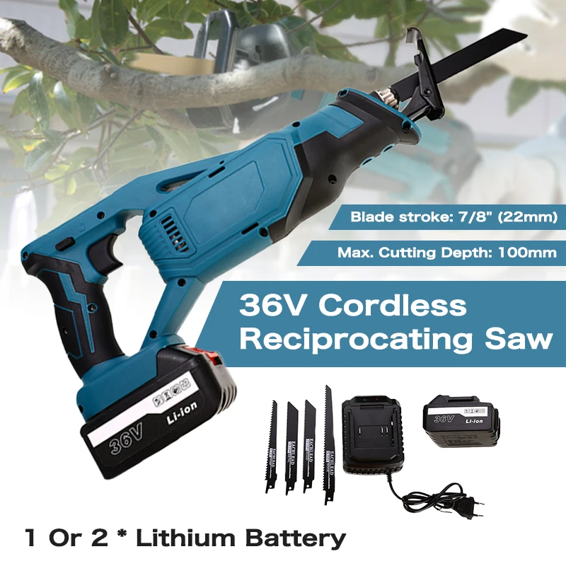 

Electric Cordless Reciprocating Saw 36V Electric Saw Woodworking Metal Saw Power Tools With 4 Saw Blades