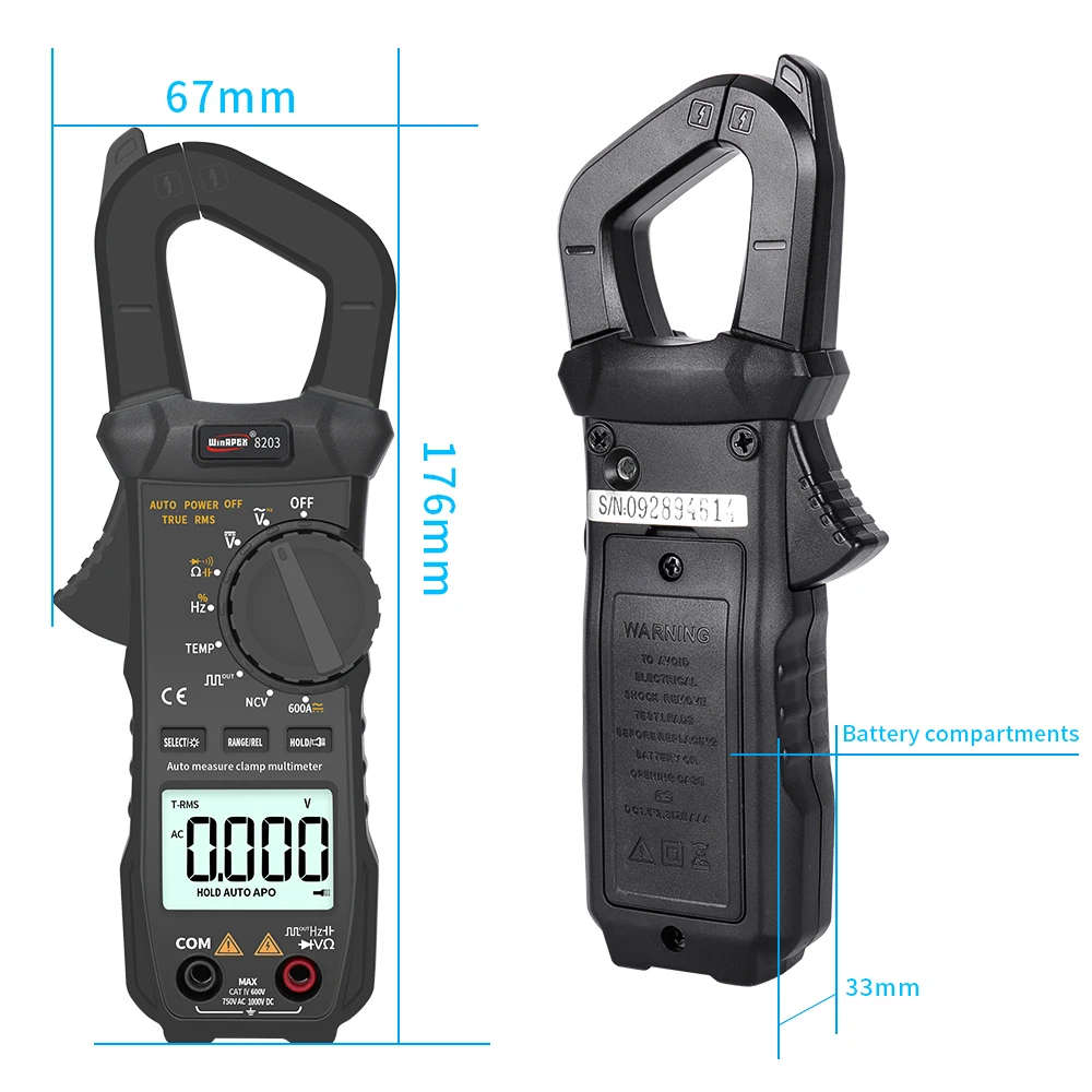

WinAPEX 8202 8203 Portable Pocket Multimeter 6000 Counts True RMS Digital Clamp Meter with Square Wave Output