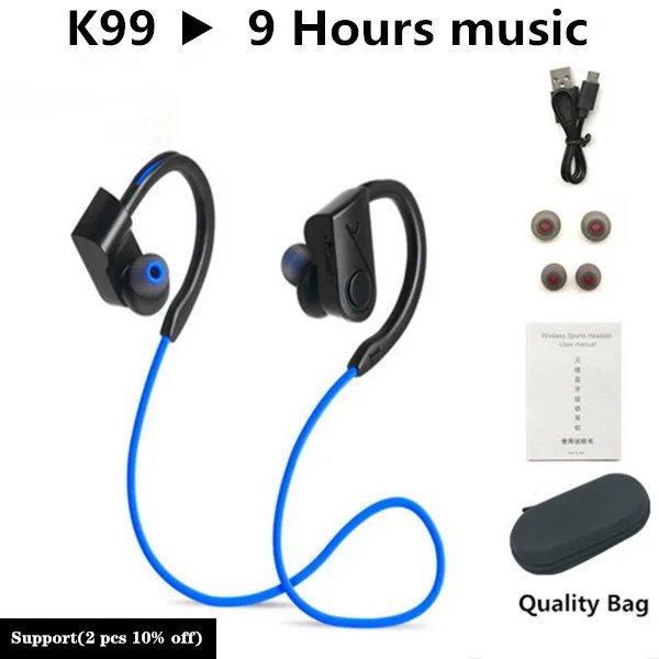 Спортивные Bluetooth наушники, беспроводные наушники, стерео гарнитура, наушник, Bluetooth наушники, HiFI, басы, свободные руки с микрофоном для ios - Цвет: K99 Blue
