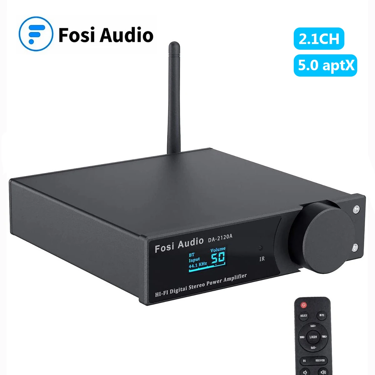 Усилитель звука Fosi DA2120A, беспроводной Hi-Fi усилитель, Bluetooth, 50 Вт, x2, динамики и активный сабвуфер - изображение