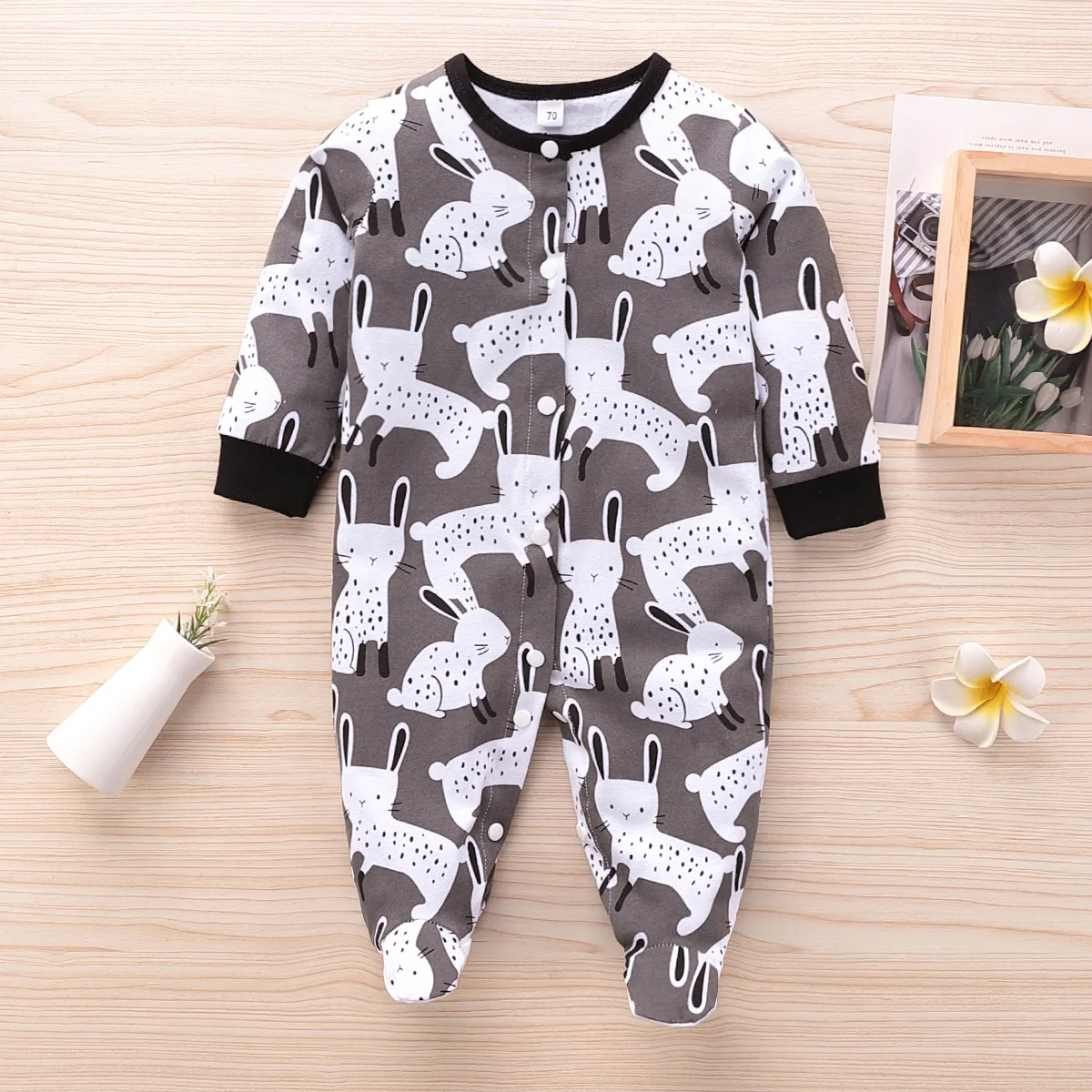 

New Spring Autumn Winter Baby Girl Romper Cartoon Rabbit Print Long Sleeve Single Breasted Baby Jumpsuit Baby Boy Clothes 0-18M