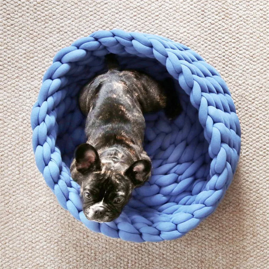 Cat Bed Round Dog Beds Hand Made Thick Wool Pet Kennel Washable Dogs Nest for Small Medium Pets Couch Puppy | Дом и сад