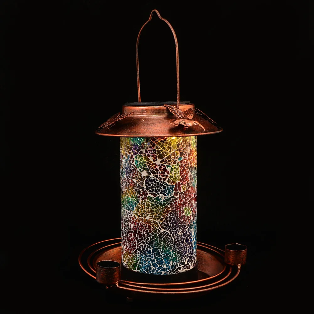 

1pc Outdoor Solar Powered Glass Light Bird Feeder Hanging Bird Feeder (Coffee)